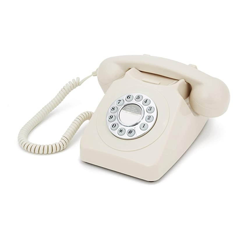 746 PushButton 1970SStyle Retro landline Phone Curly Cord Authentic Bell Ring Ivory