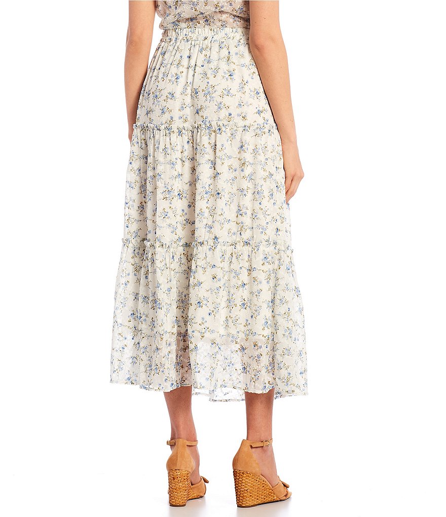 Blu Pepper Coordinating High Rise Floral Print Tiered Maxi Skirt