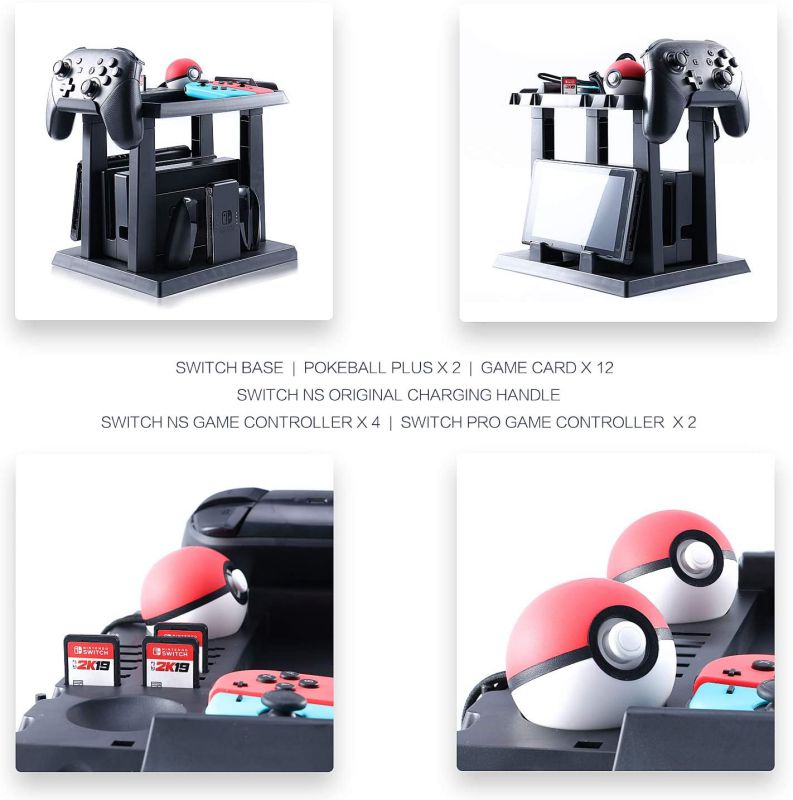 Storage Stand for Nintendo Switch, Storage Stand Controller Holder for Nintendo Switch Accessories and 2 Poke Ball Plus Controllers