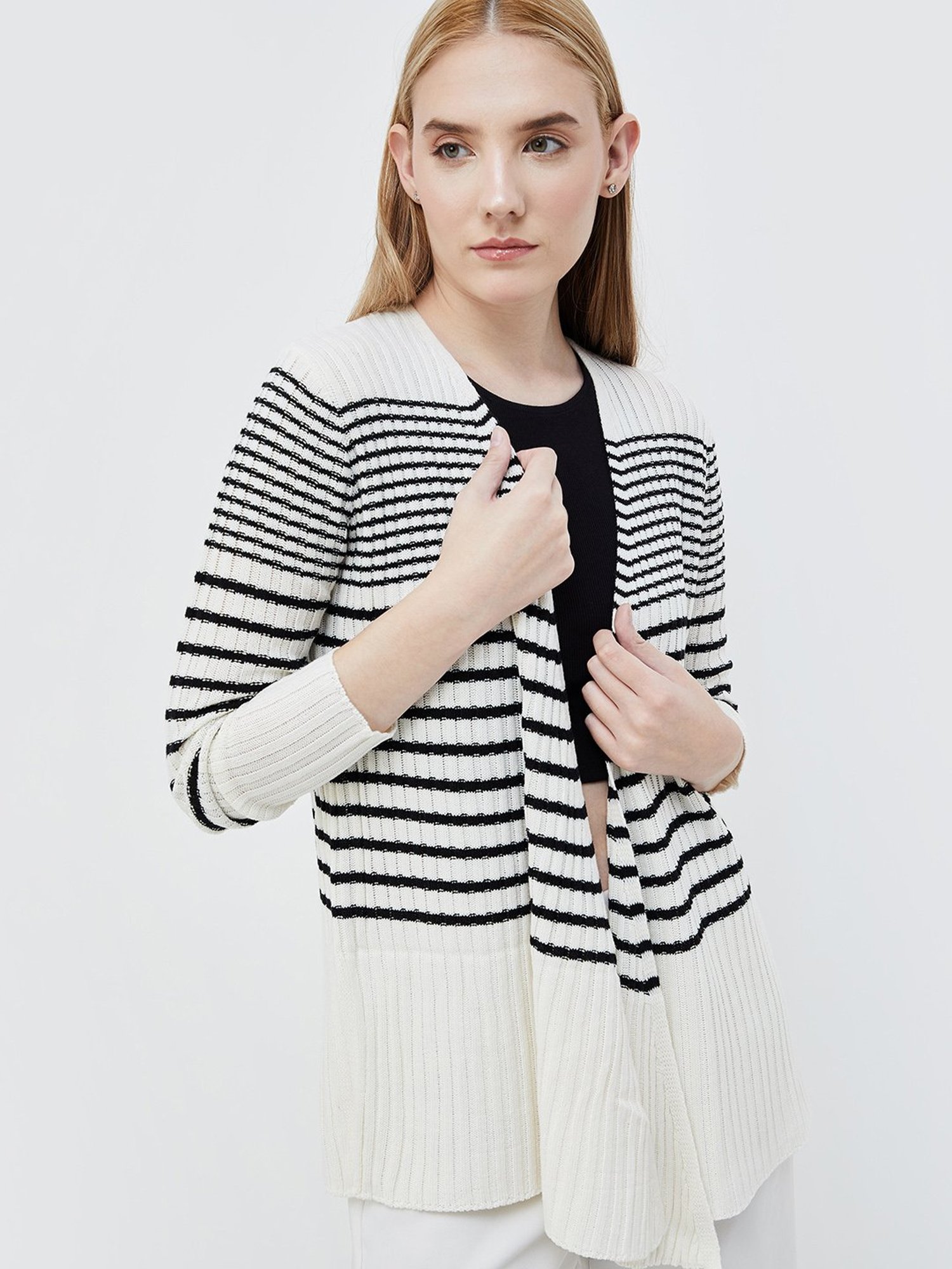Code by Lifestyle Off White Striped Cardigan