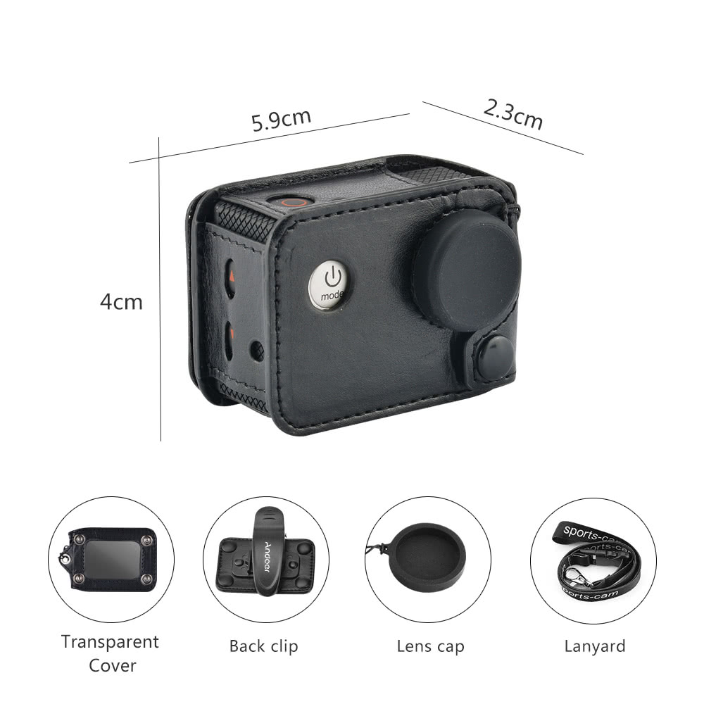 Andoer Multifunctional Clip-on Sports Camera Protecive Carrying Hanging Case Bag with Neck Lanyard Lens Cap for SJCAM SJ4000 SJ5000 or the Same Size Action Cam