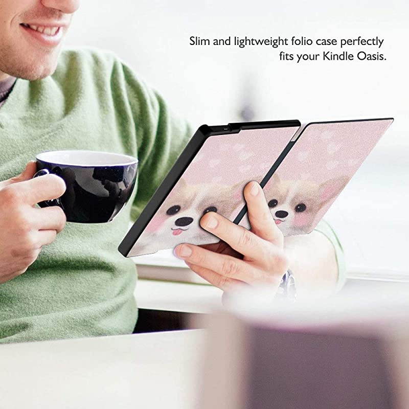 Water-Safe Case for All New K i n d l e O a s i s 7 inch case 2019/2017 Release- PU Leather Smart Cover with Auto Wake/Sleep Cover (Pets)