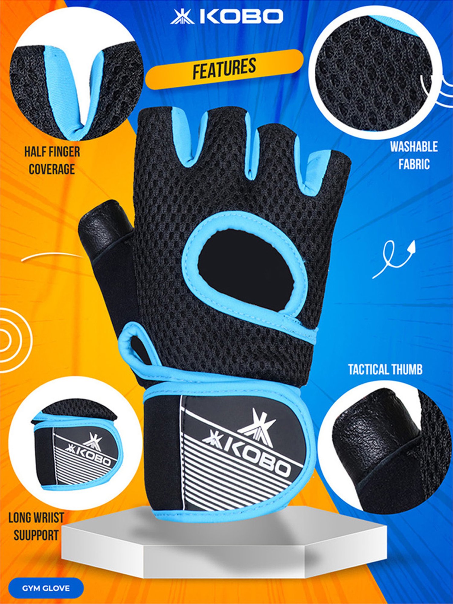 Kobo Weight Lifting Gym Gloves (Black) Size - L