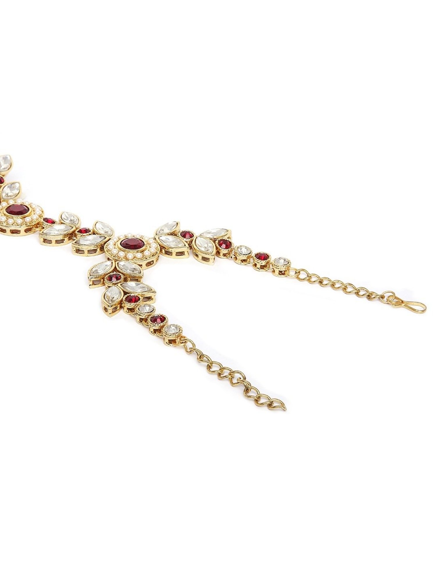 Oomph Red Stones & Kundan Ethnic Statement Hand Harness