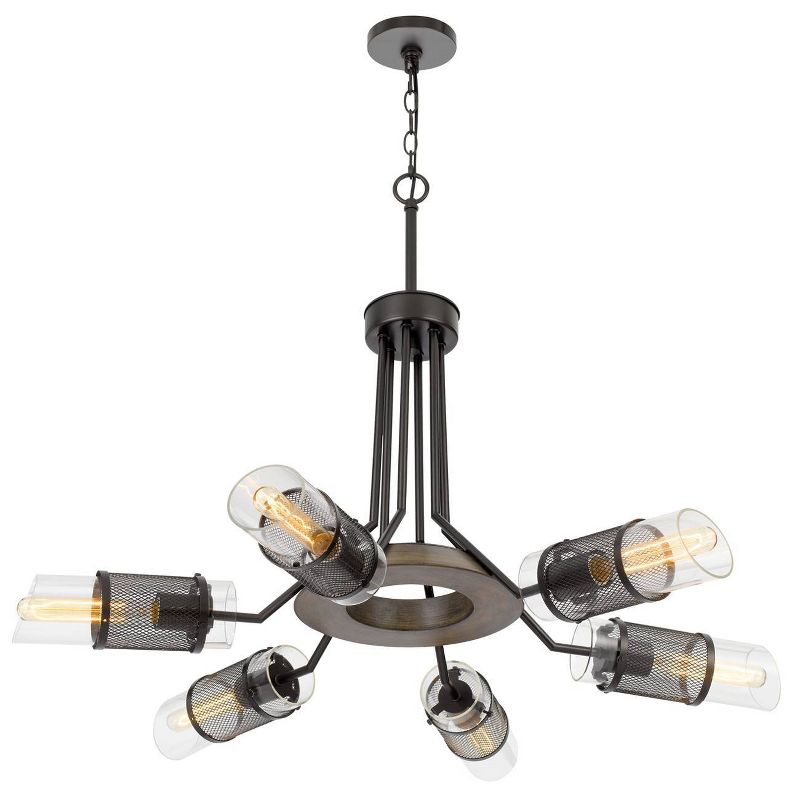 36" x 36" x 28" Savone Glass and Metal Chandelier with Shade Black - Cal Lighting