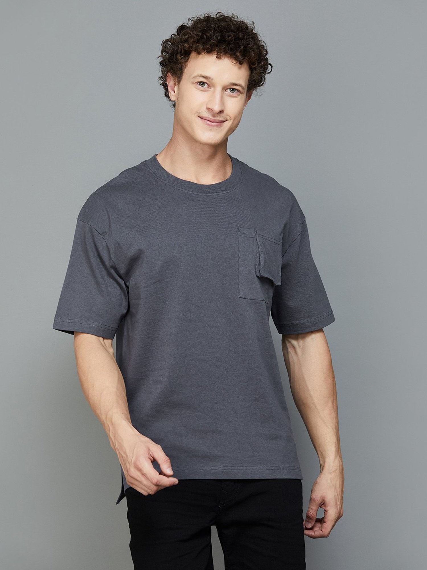 Forca by Lifestyle Dark Grey Regular Fit Crew T-Shirt