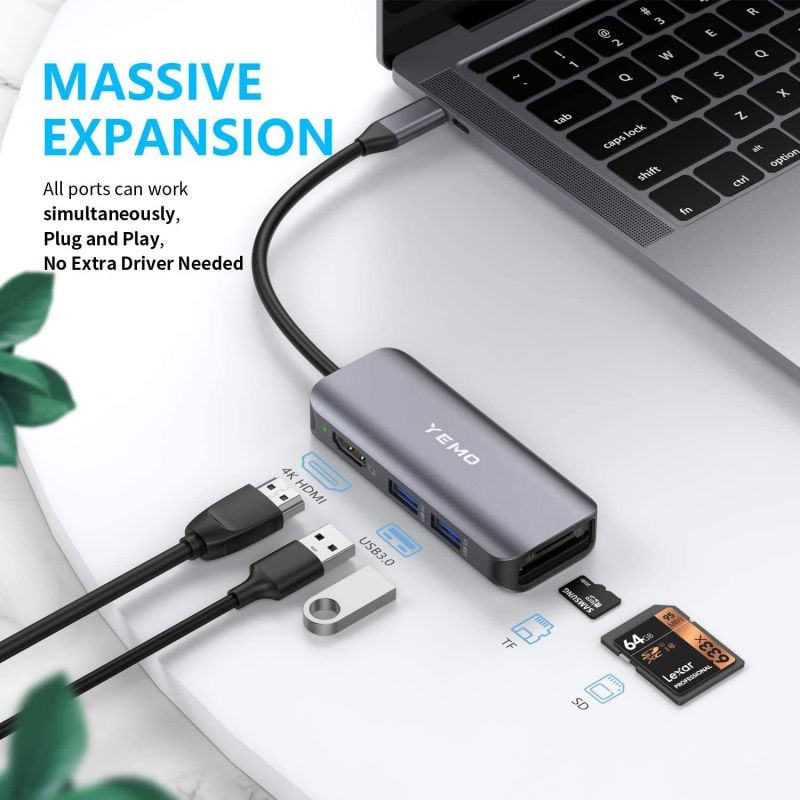 USB C Hub,6-in-1 USB C Multiport Adapter Hub with 4K HDMI, SD/TF Card Port, 2 USB 3.0 Port, Portable Type C Hub USB C Dongle for MacBook/Pro/Air 2016/2017/2018 and More USB C Device