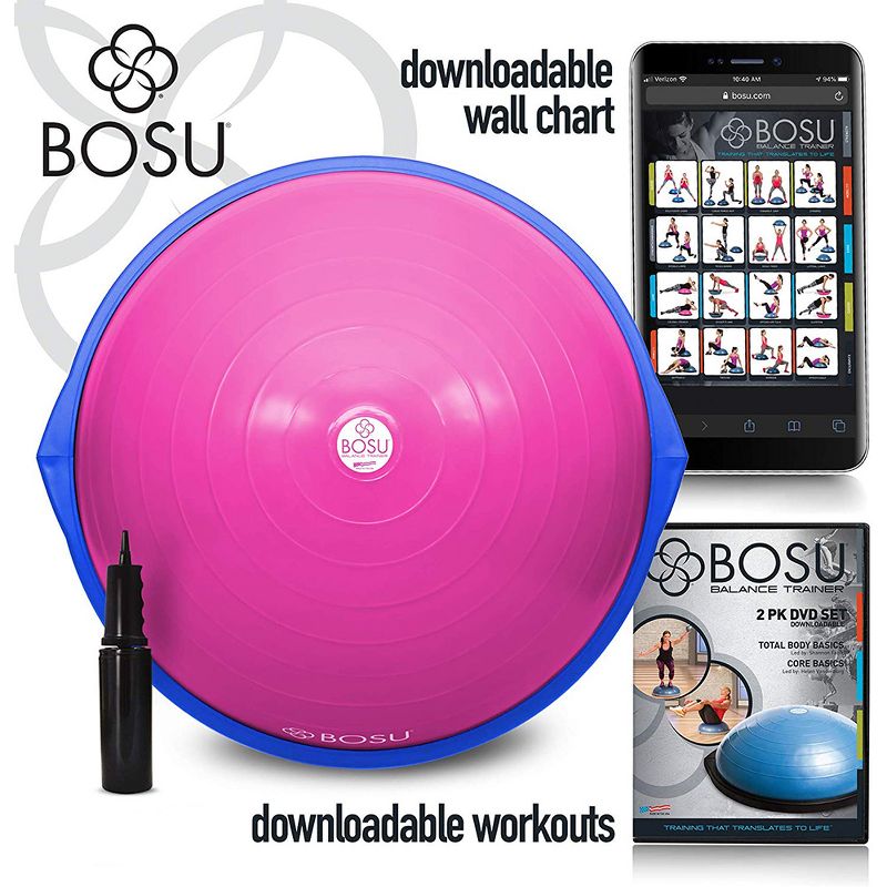 Bosu 72-10850 Home Gym Equipment The Original Balance Trainer 65 cm Diameter, Pink & Blue