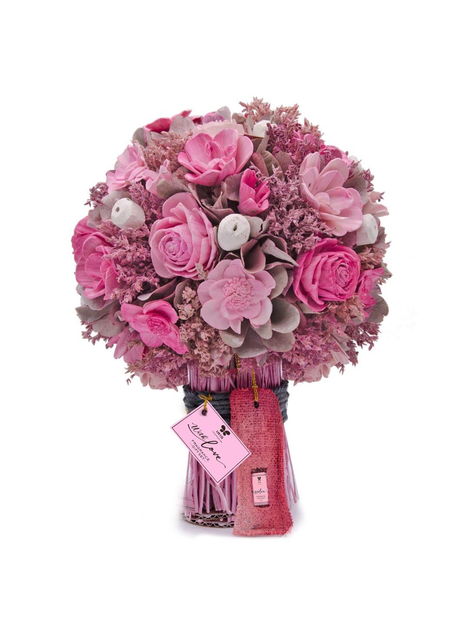 IRIS Pink Dry Flower Bouquet with Fragrance Spray Bottle