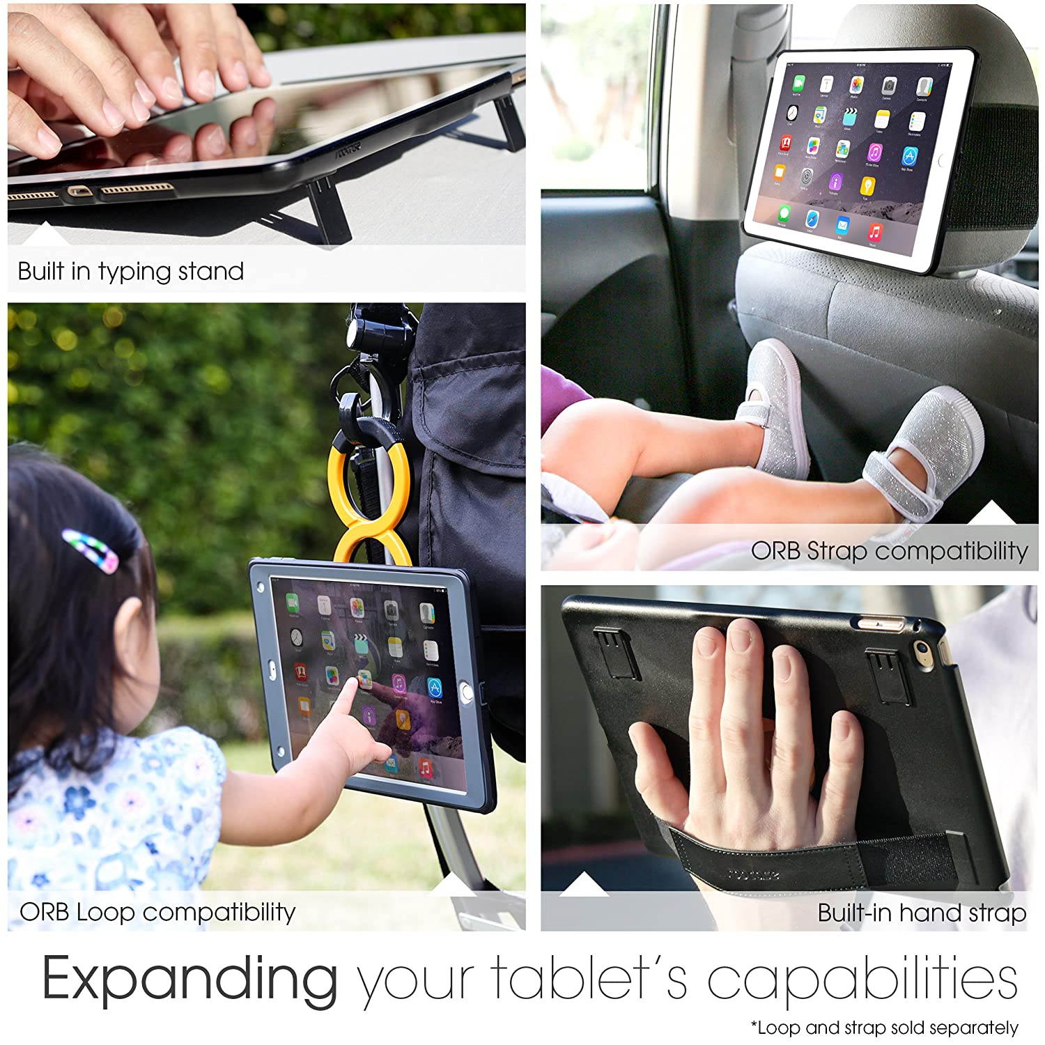 rooCASE Universal Tablet Orb Bundle, Exec Portfolio Case for 7 inch Tablet with Orb Strap Holder