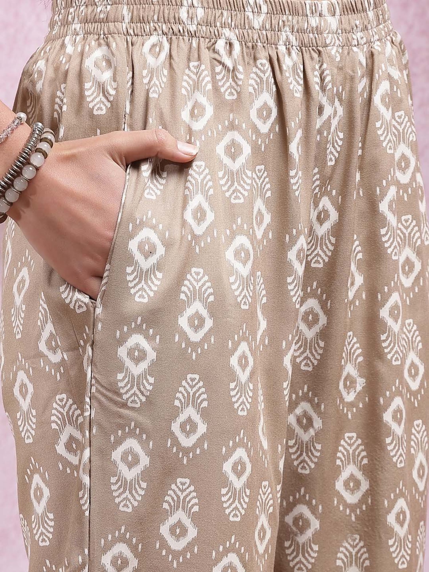 Stylum Beige Printed Kurti Pant Set