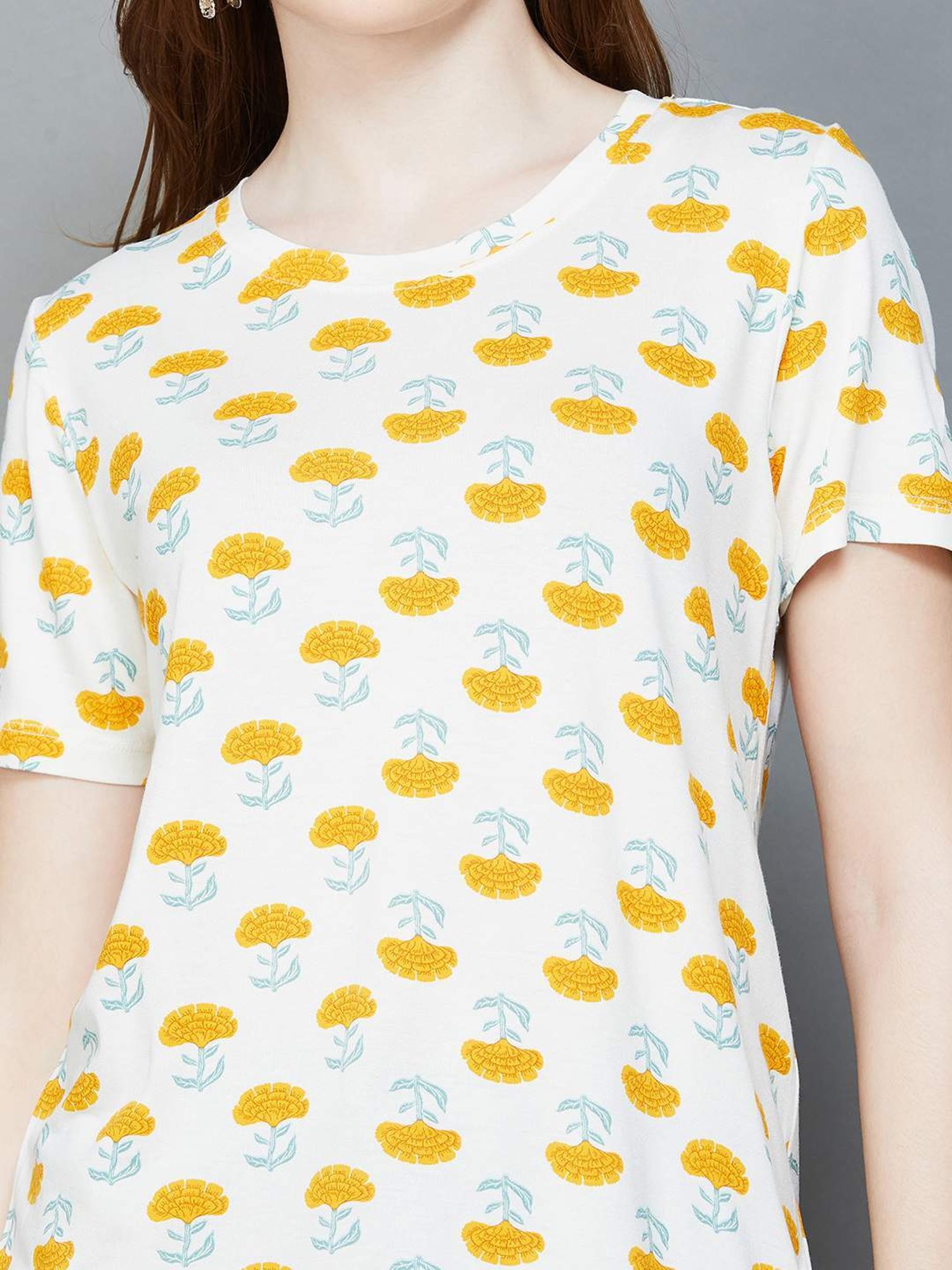 Colour Me by Melange Off-White Floral Print T-Shirt