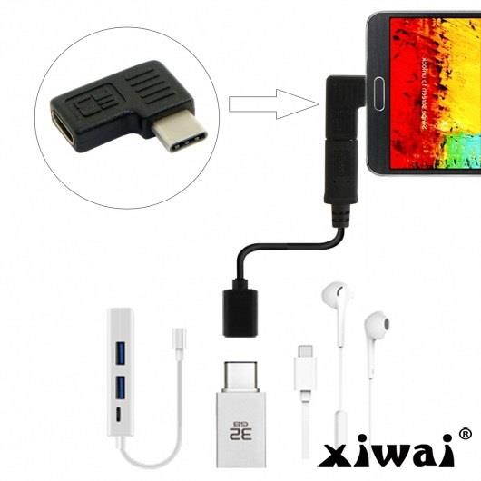 Xiwai 90 Degree Right Left Angled USB 3.1 Type-C Male to Female Extension Adapter for Laptop & Tablet & Mobile Phone