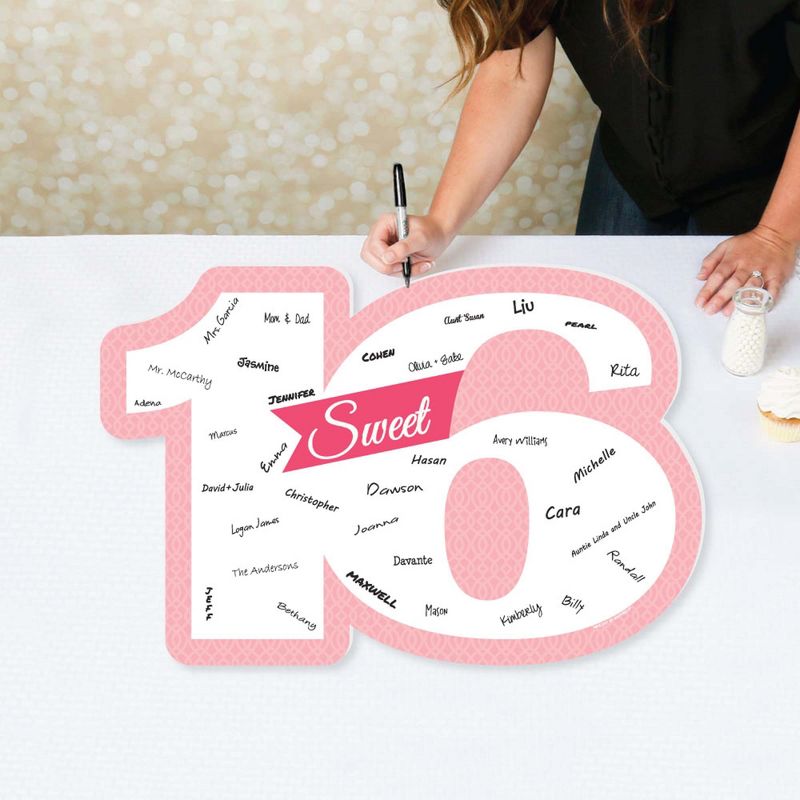 Big Dot of Happiness Sweet 16 - Guest Book Sign - 16th Birthday Party Guestbook Alternative - Signature Mat