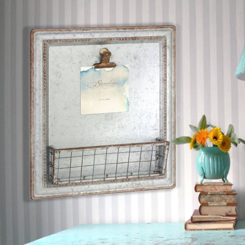 15.2" x 13.2" Rustic Galvanized Metal Magnetic Memo Board Silver - Stonebriar Collection