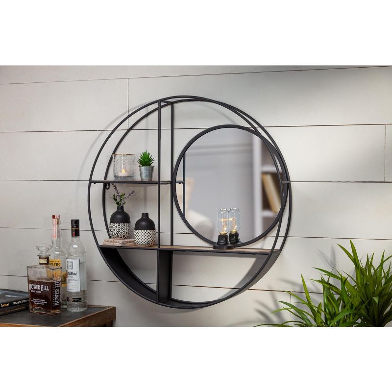 Everlasting Glow Circular Wall Shelf with Built in Mirror and Light Bulb