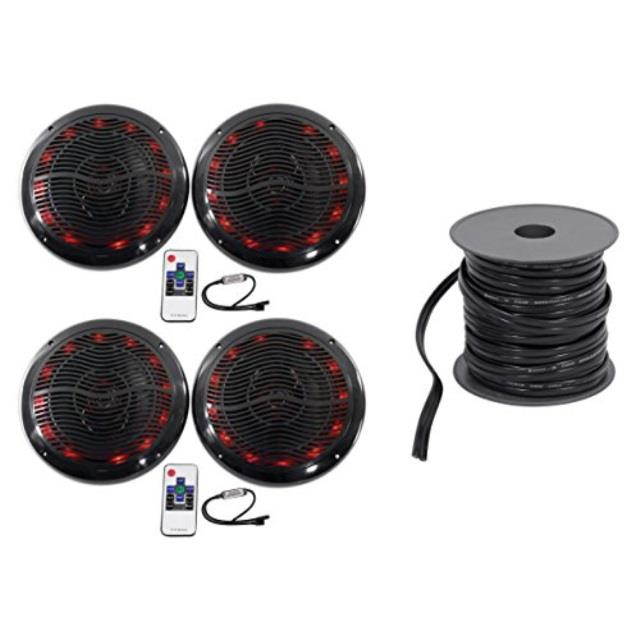 4 rockville 6.5" 600w polaris/atv/utv/rzr/cart speakers+multi color led+remote