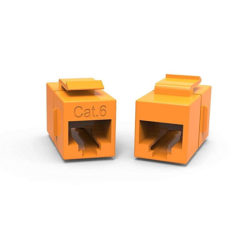 Cat6 RJ45 Inline Coupler with Keystone Latch FemaleFemale 5Pack Orange