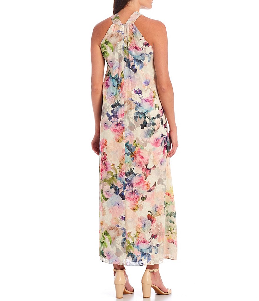 White Boho Stripes & Floral Print Floor Length Tank Dress