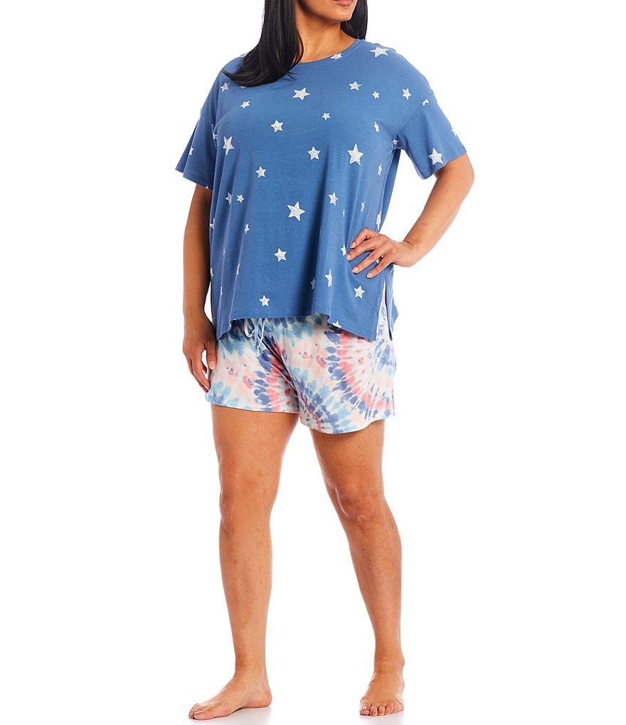 Jasmine & Ginger Plus Star Print Jersey Knit Coordinating Sleep Tee