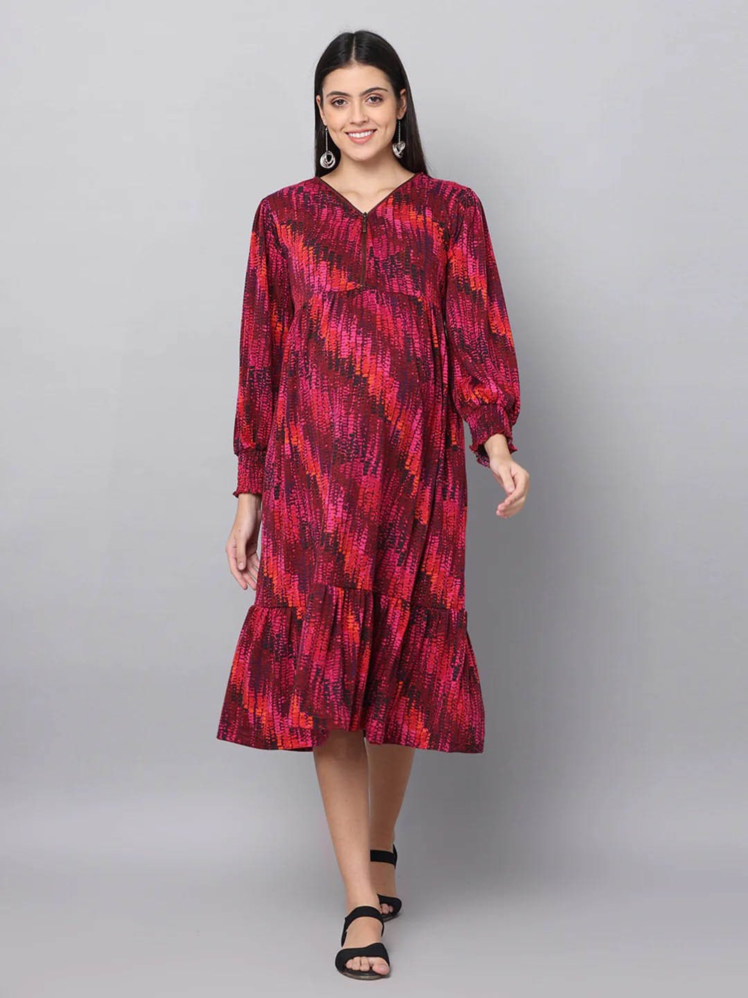 The Mom Store Multicolor Cotton Printed Maternity & Nursing Dress