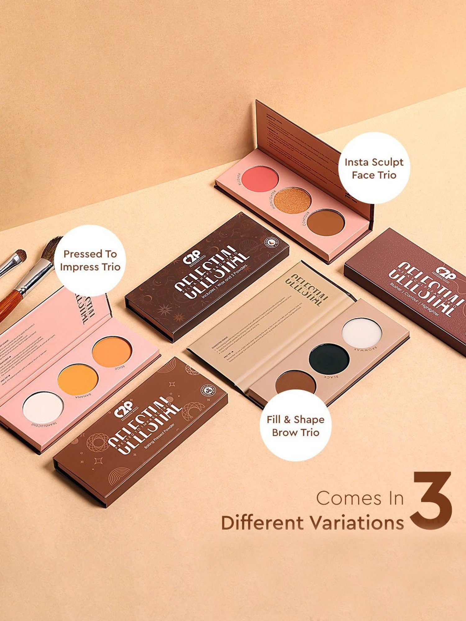 C2P PROFESSIONAL MAKEUP Celestial 3 in 1 Eyebrow Palette - 12 gm