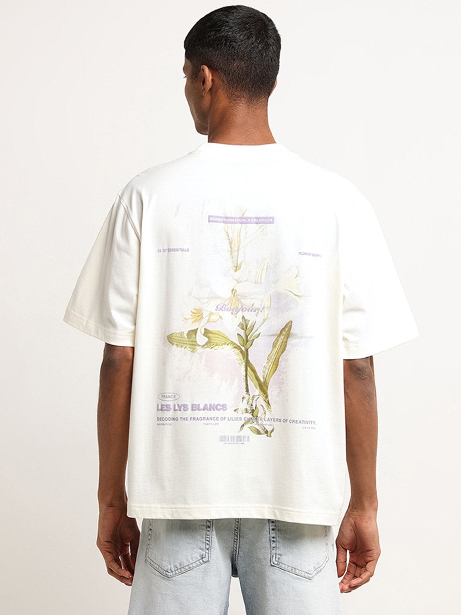 Nuon by Westside Off-White Contrast Print Relaxed Fit T-Shirt