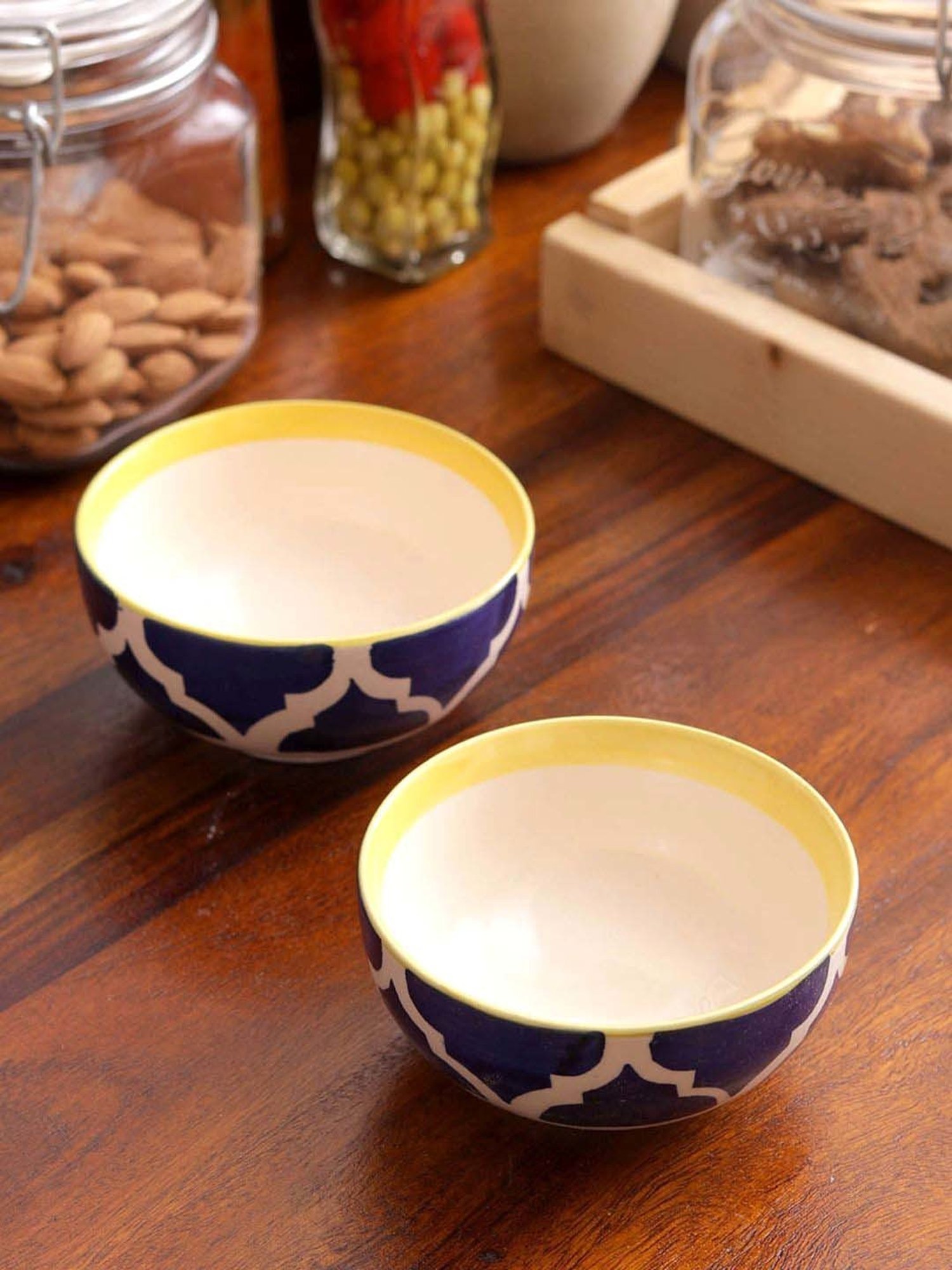 VarEesha Moroccan Blue Blue & White Ceramic Serving Bowl (0.5 L) - Set of 2