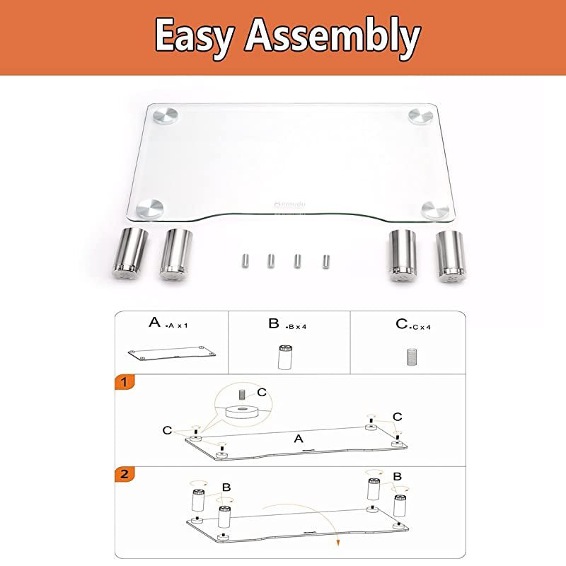 Tempered Glass Computer Monitor Riser with Height Adjustable Multi Media Desktop Stand for Flat Screen LCD LED TV, Laptop/Notebook/Xbox One,HD01T-002
