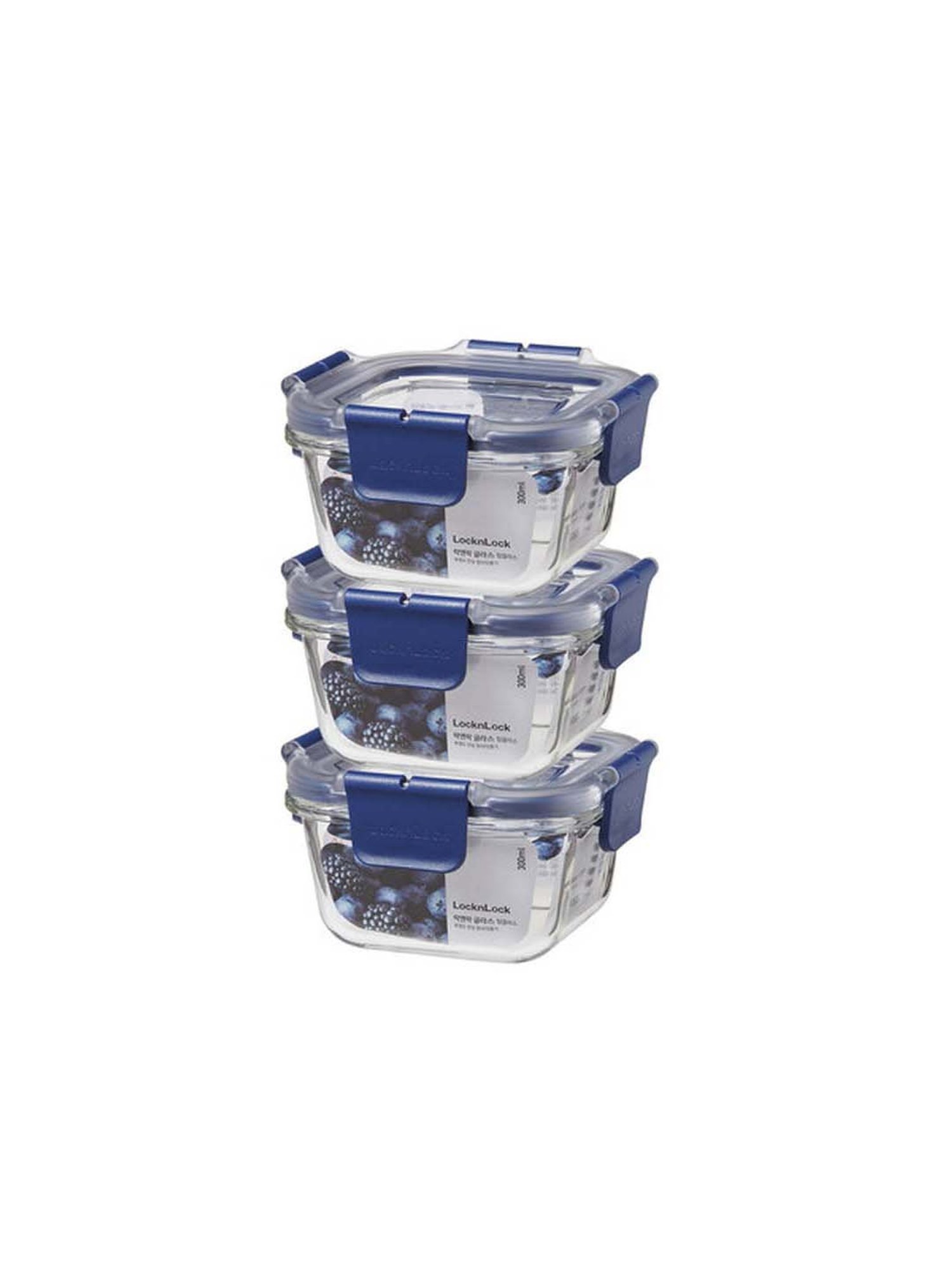 Lock & Lock Transparent & Navy Glass 12.1 cm Food Storage Container (0.3 L) - Set of 3