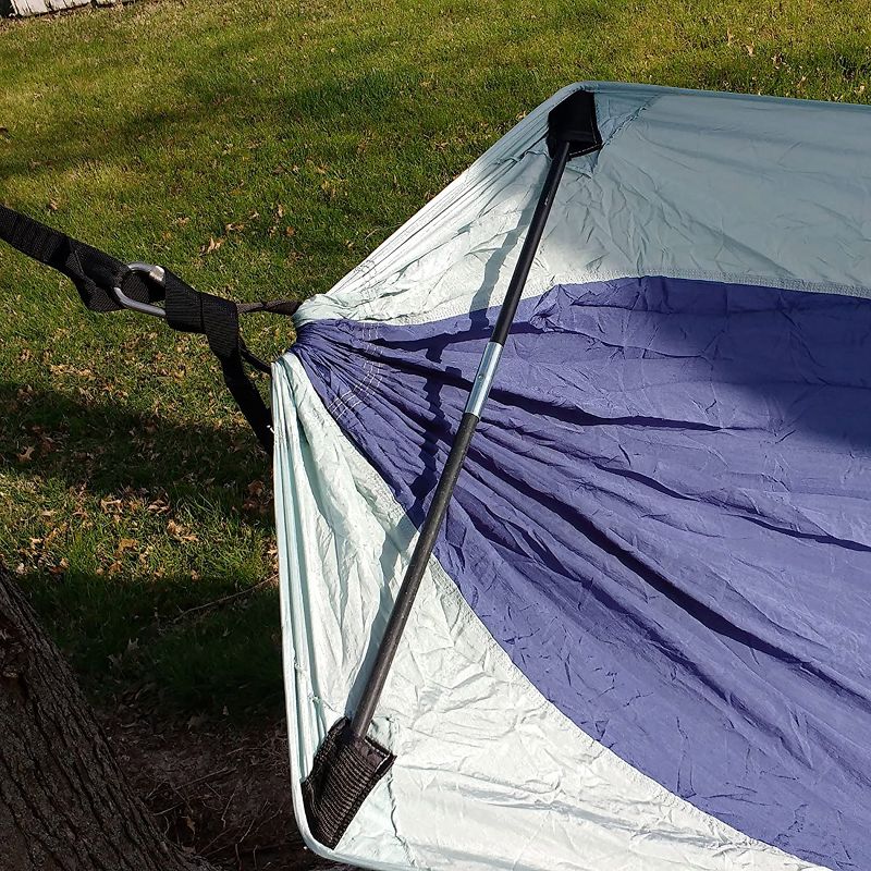 PahaQue Single Camping Hammock with Ergonomic Spreader Bar, Straps and Carry Bag Included, Navy Light Blue