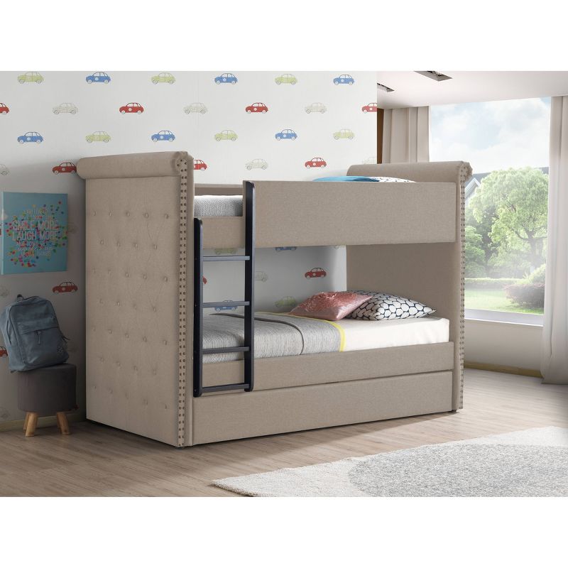 Twin/Twin Romana li Bunk Bed and Trundle Beige Fabric - Acme Furniture