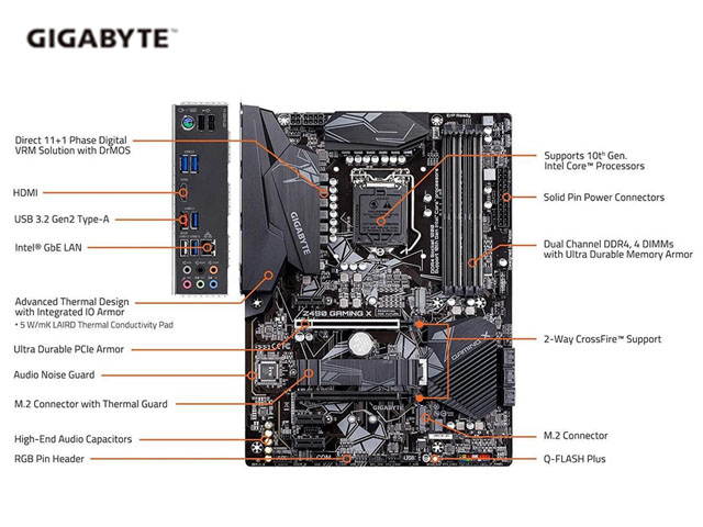 GIGABYTE Z490 Gaming X (Intel LGA1200/Z490/ATX/2xM.2/Realtek ALC892/Intel LAN/SATA 6Gb/s/USB 3.2 Gen 2/HDMI/Gaming Motherboard)