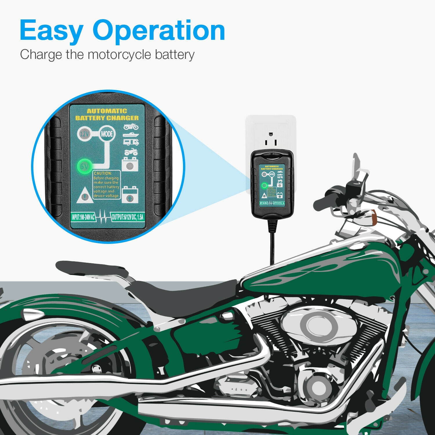 6V 12V Battery Charger Maintainer Trickle For Motorcycle RV ATV Truck Car Mower