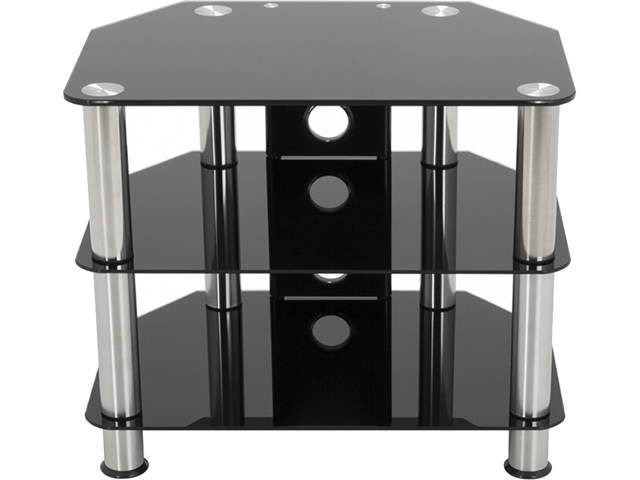 AVF SDC600CM-A up to 32" Chrome Effect / Black Glass Classic - Corner Glass TV Stand with Cable Mangement
