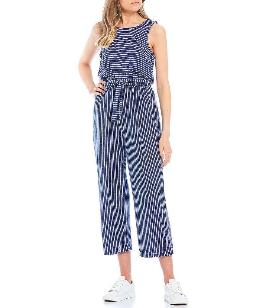 Angie Striped Strapless Smocked Bodice Ruffled Hem Jumpsuit