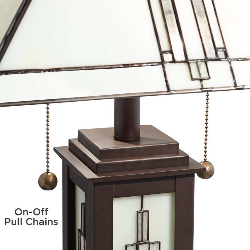 Robert Louis Tiffany Mission Table Lamp with Nightlight LED Oil Rubbed Bronze Geometric Stained Glass Shade Living Room Bedroom