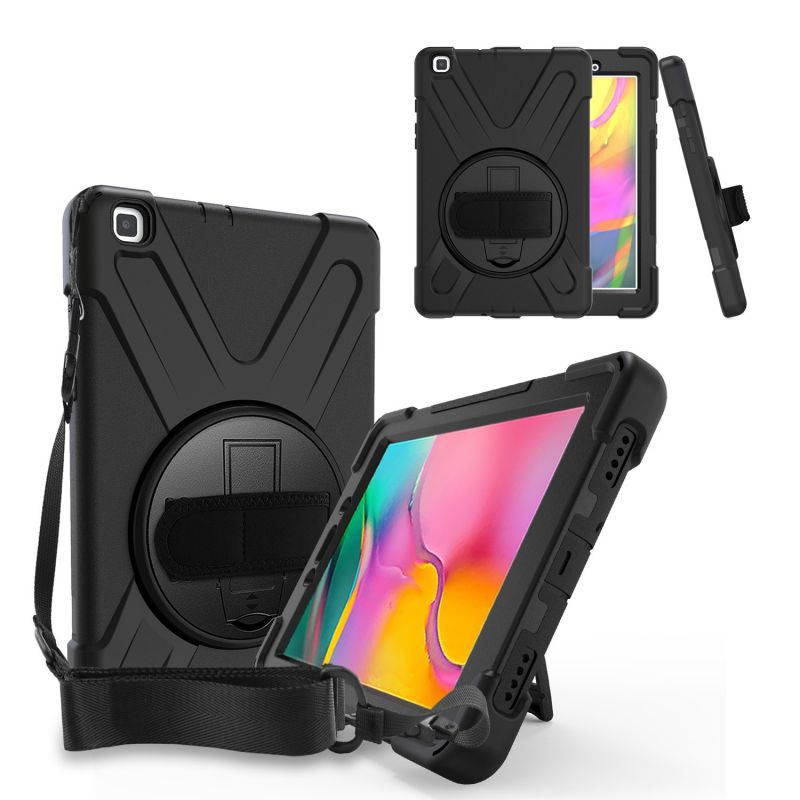 Galaxy Tab A 8.0 T290 Case, Heavy Duty Rugged Shield Case, Shockproof Drop Protection Kickstand Handstrap Shoulderstrap For Samsung Galaxy Tab A 8.0 2019 SM-T290 [Black]