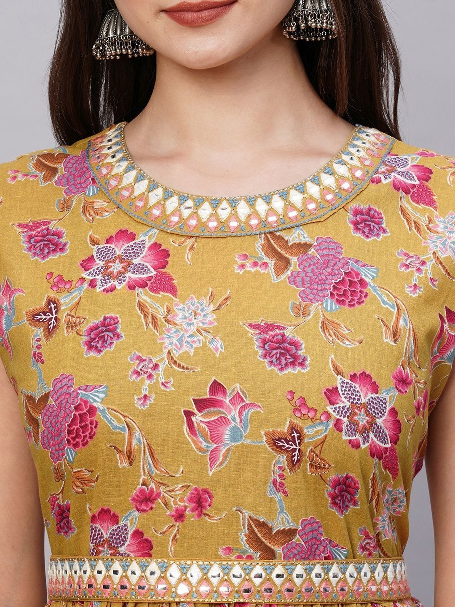 KIANA Brown Cotton Printed Maxi Dress