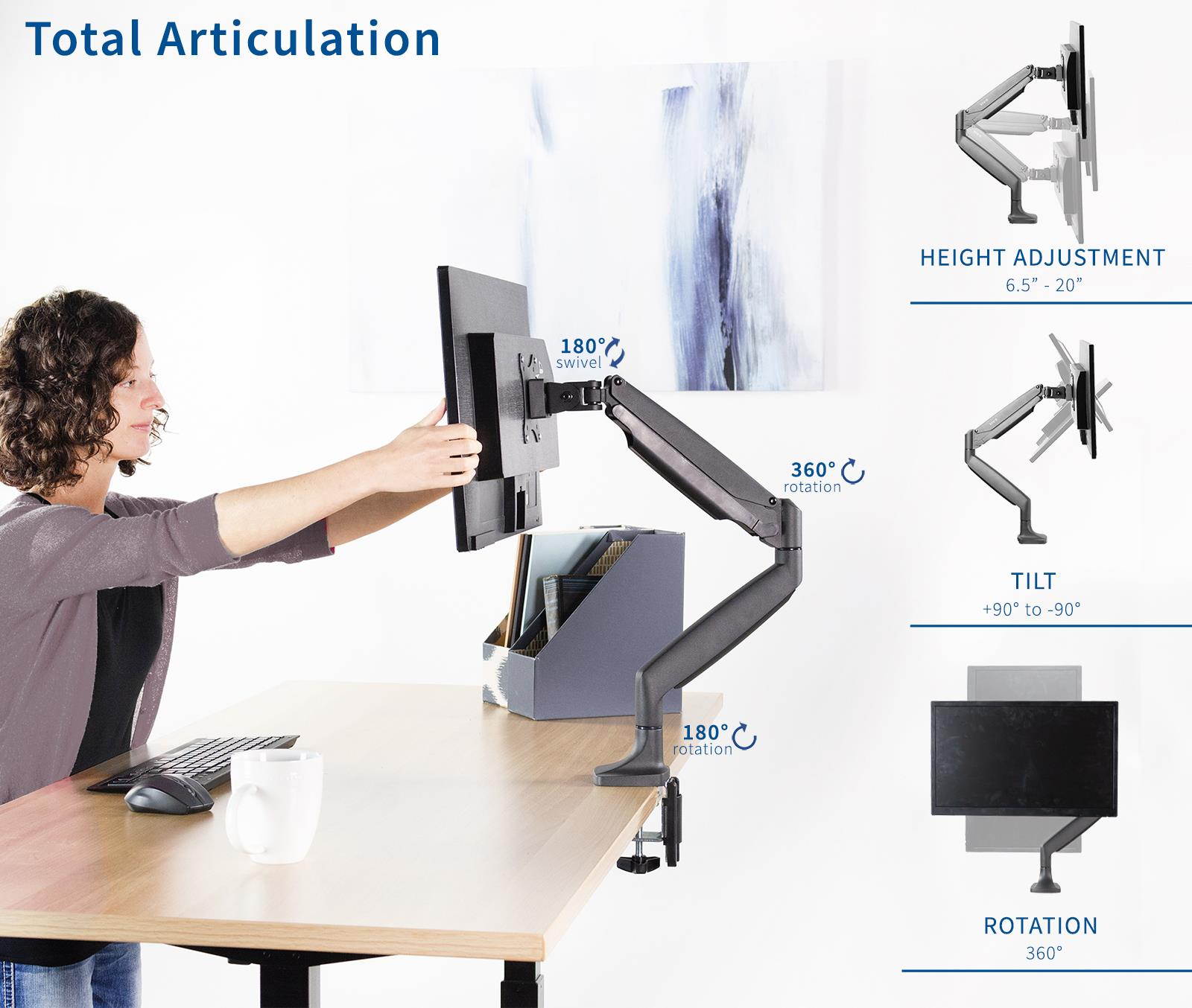 VIVO Aluminum Single Monitor Articulating Desk Mount Stand w/ Gas Spring Arm Fits up to 32" Screen (STAND-V001Q)