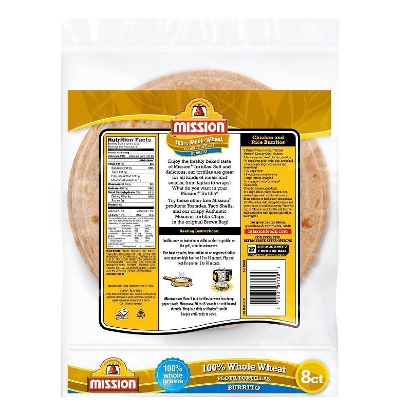 Mission 10" 100% Whole Wheat Large Flour Tortillas - 20oz/8ct