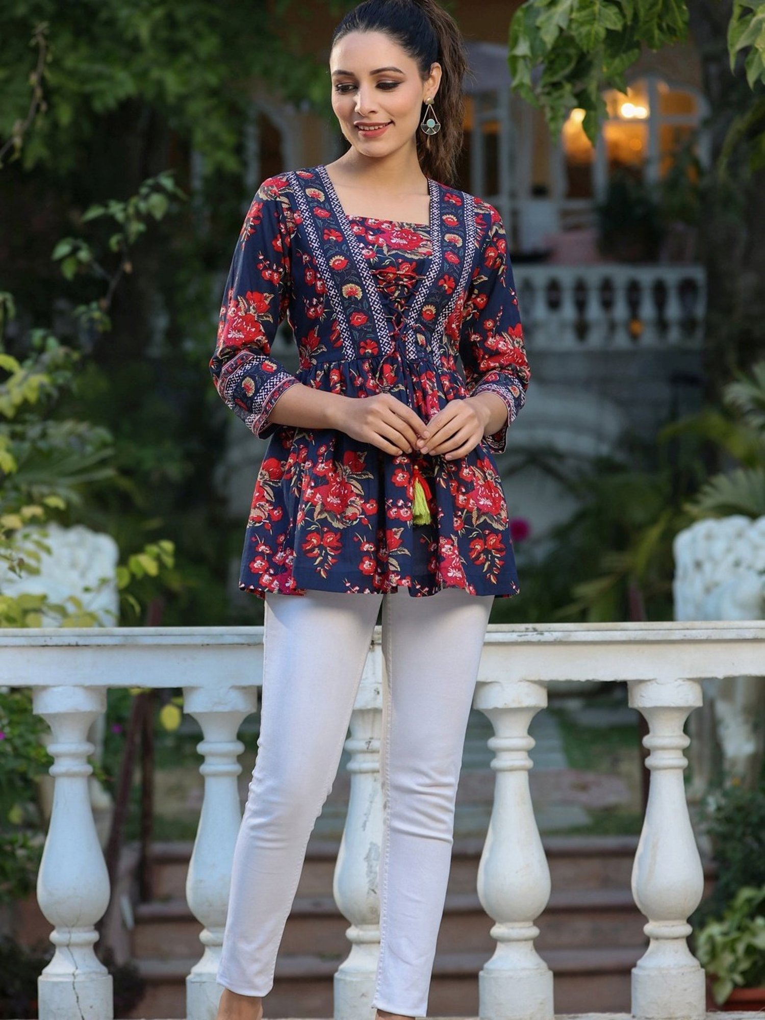 Rain and Rainbow Blue Cotton Printed Top