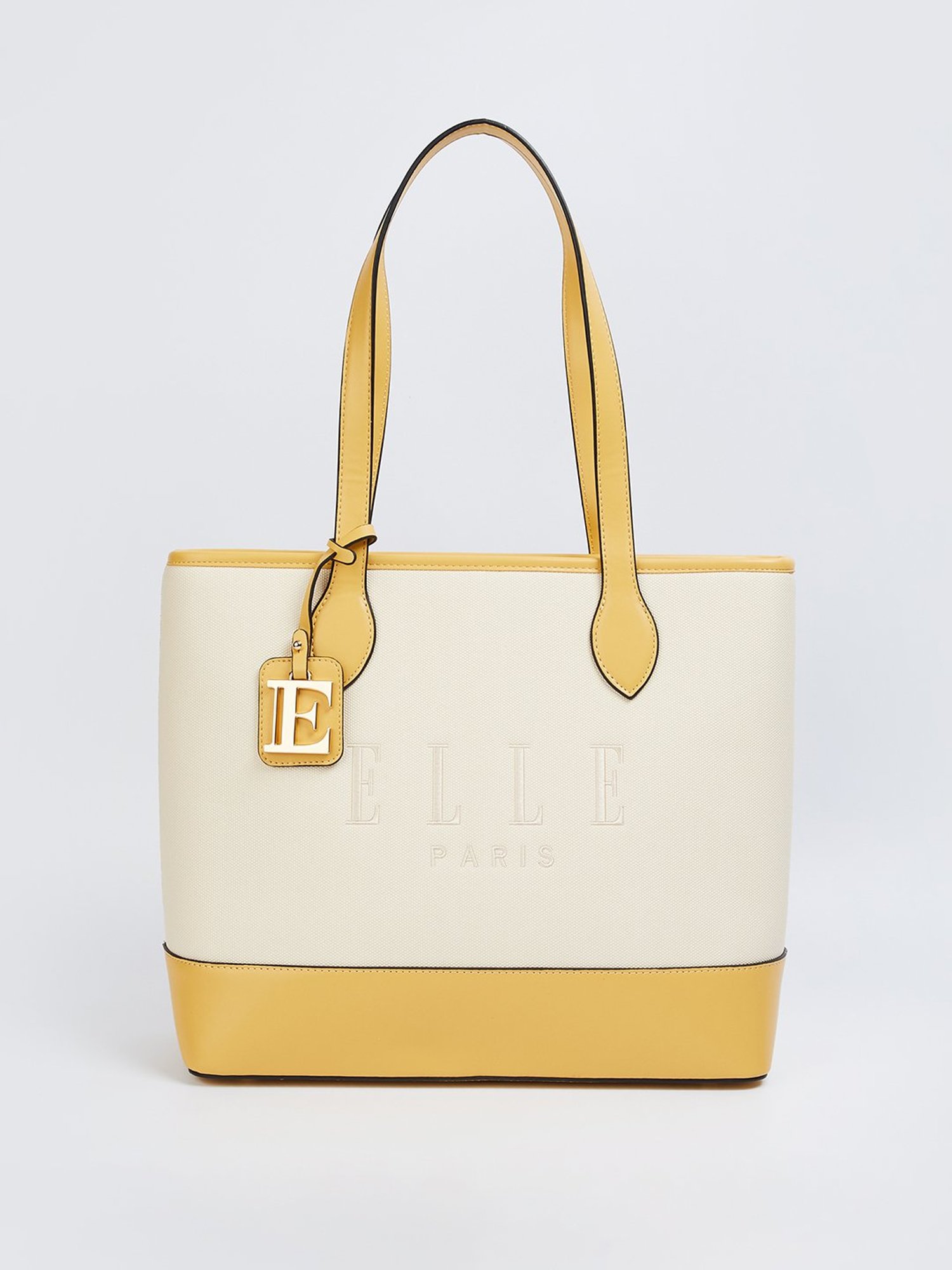 Elle White & Beige Logo Tote Handbag
