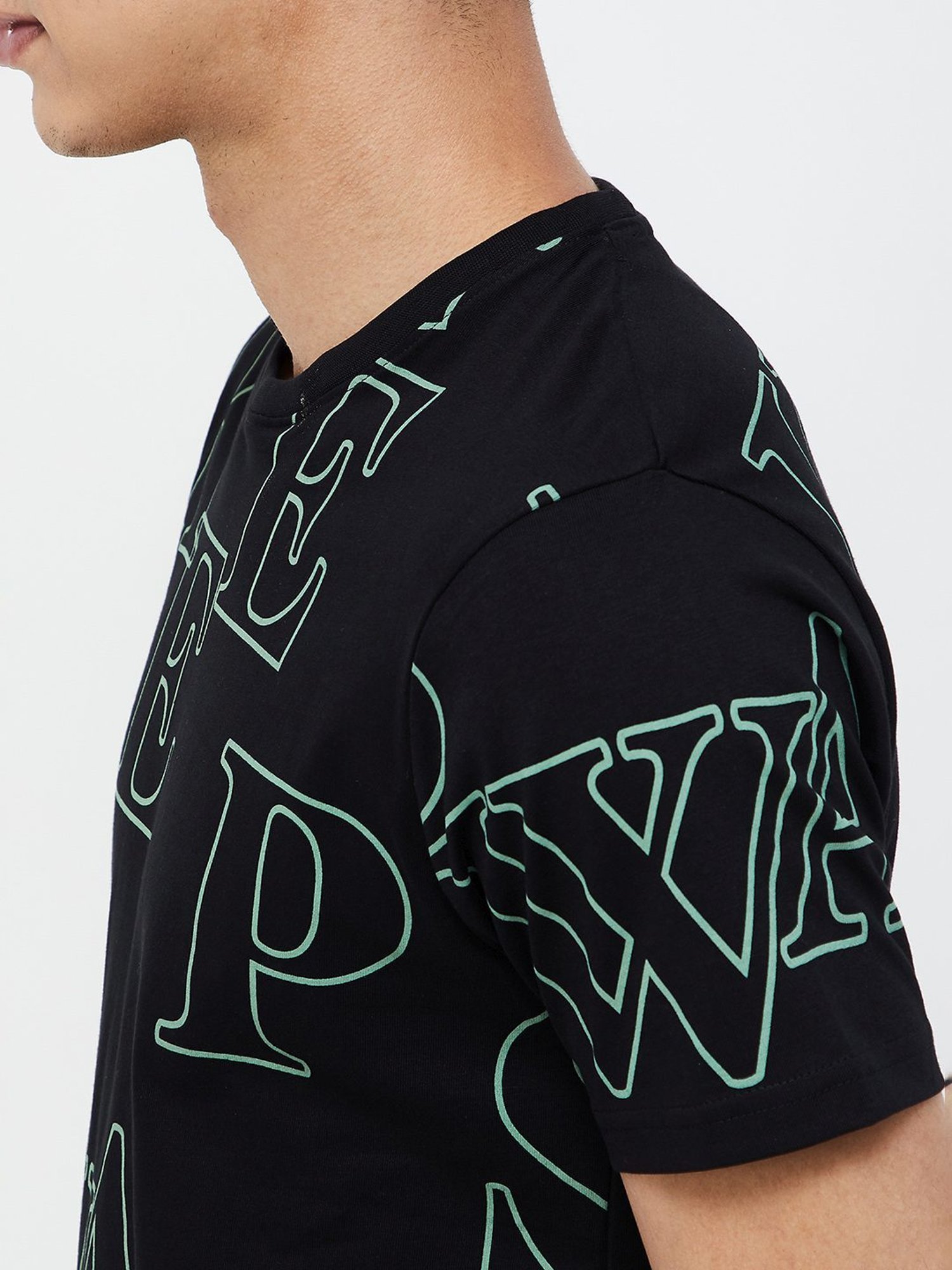 Forca Black Cotton Regular Fit Printed T-Shirt