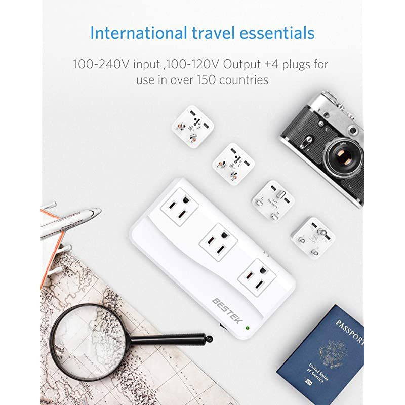 Universal Travel Adapter 220V to 110V Voltage Converter with 6A 4Port USB Charging and UKinAUUS Worldwide Plug Adapter White
