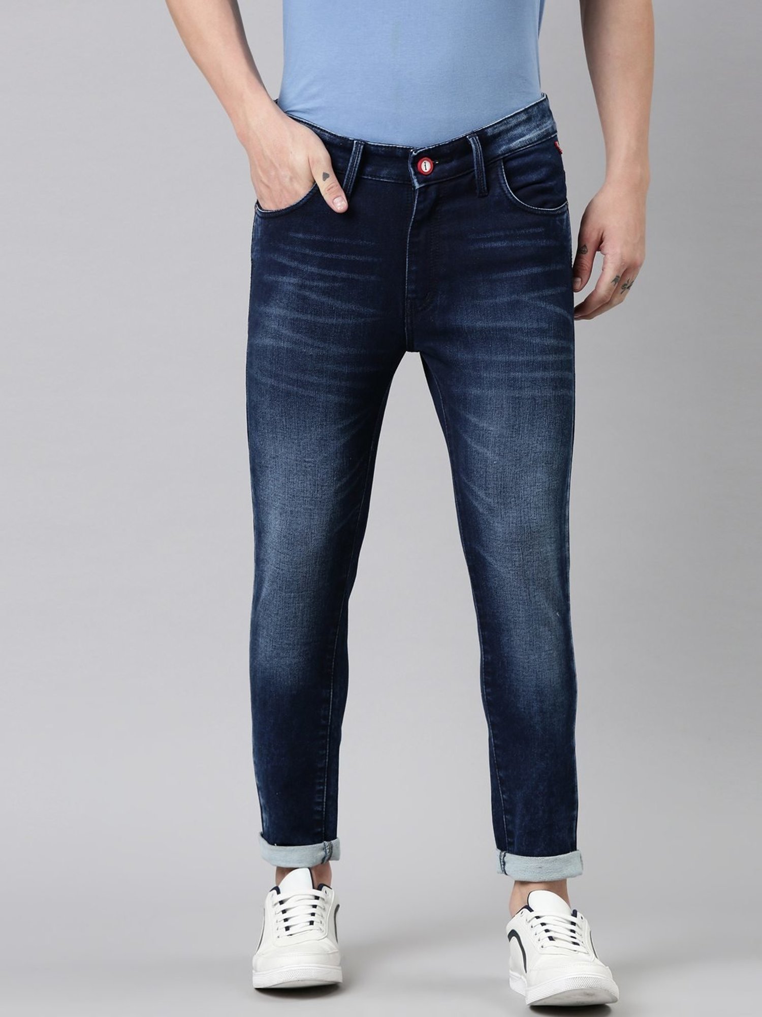 CINOCCI Blue Cotton Slim Fit Jeans