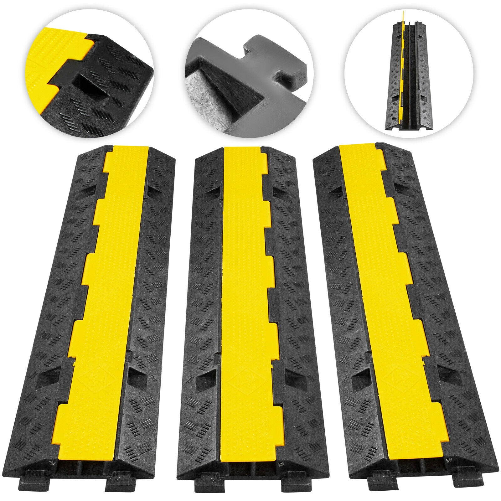 3pcs 2 Channel Rubber Electrical Wire Cable Cover Ramp Guard Cord Protector