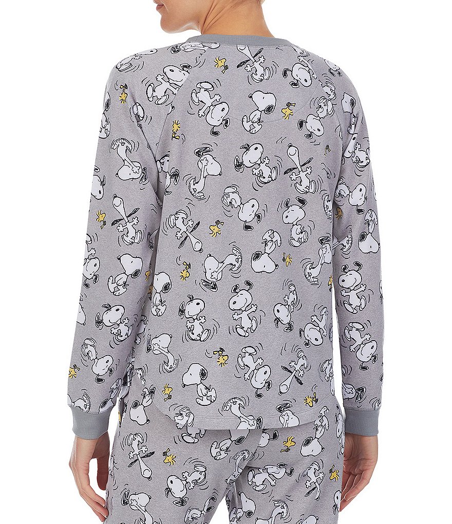 Peanuts Snoopy & Woodstock Printed French Terry Long Sleeve Jewel Neck Coordinating Sleep Top