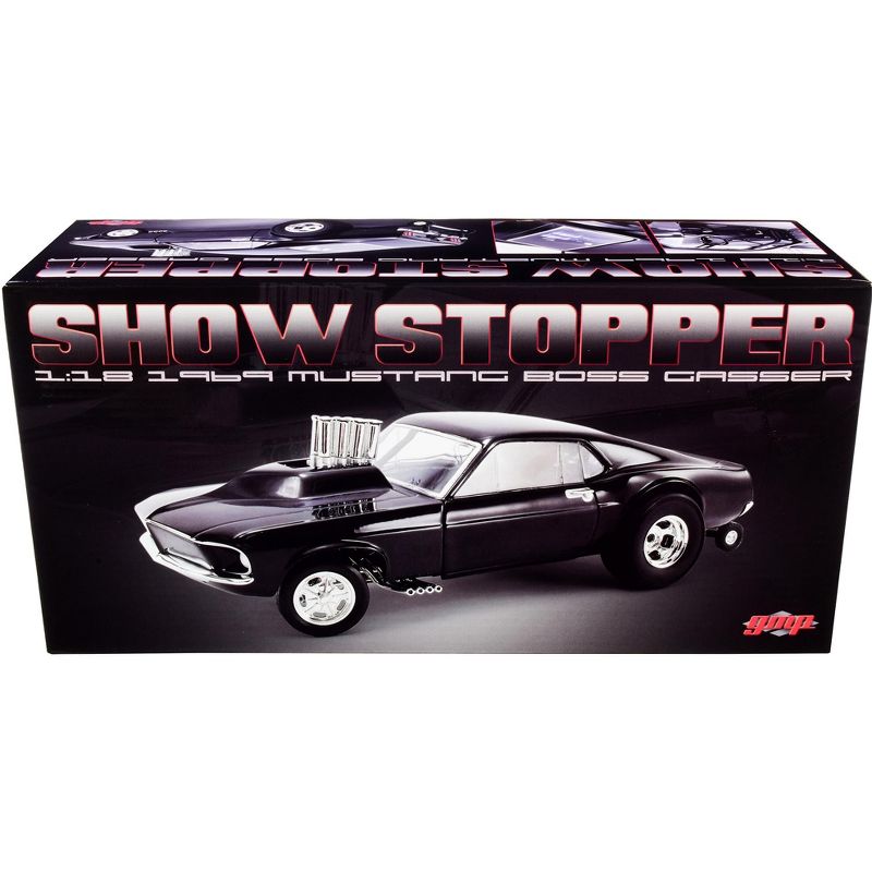 1969 Ford Mustang BOSS Gasser "Show Stopper" Triple Gloss Black Limited Edition to 396 pieces 1/18 Diecast Model Car by GMP