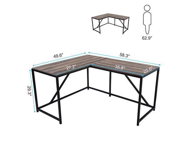 L-Shaped Corner Desk Computer Office Desk Gaming Desk PC Laptop Gaming Table Workstation Modern Style For Home Office Solid Metal Frame With Foot Rest,Walnut,GT51